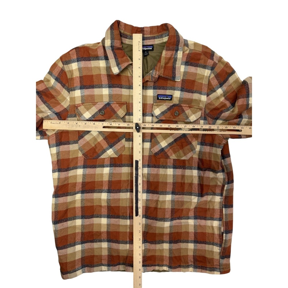 Patagonia Men's XL Insulated Organic Cotton Flannel Shirt Jacket Brown Plaid - Picture 3 of 6